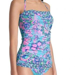 Lilly Pulitzer Tankini Top New sz 2 Women Swimsuit Justina Jungle Sunrise Blue